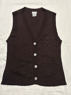 Vintage 90s George Dark Brown V-Neck Knit Sweater Vest